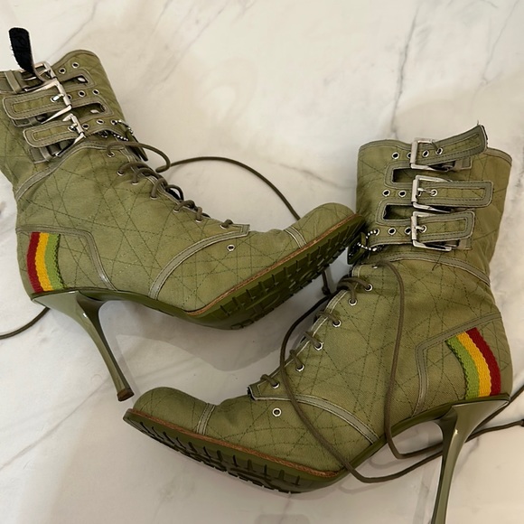 Dior Shoes - Christian Dior Vintage Green Boots Military Style 40
